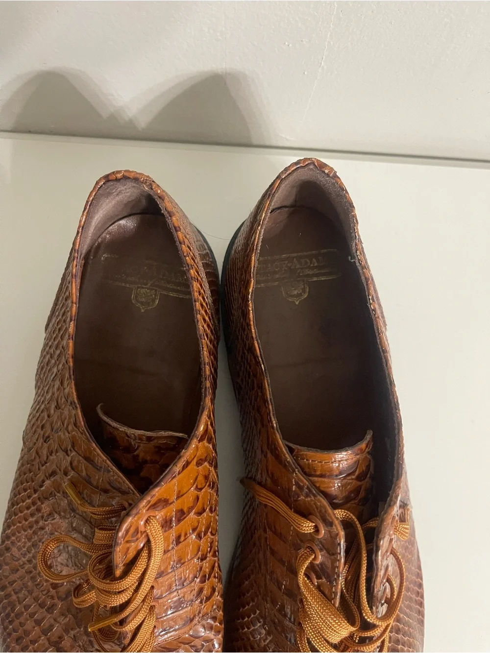 Madison Stacy Adams Anaconda Cognac Brown Textured Leather Lace-Up Oxfords 11.5